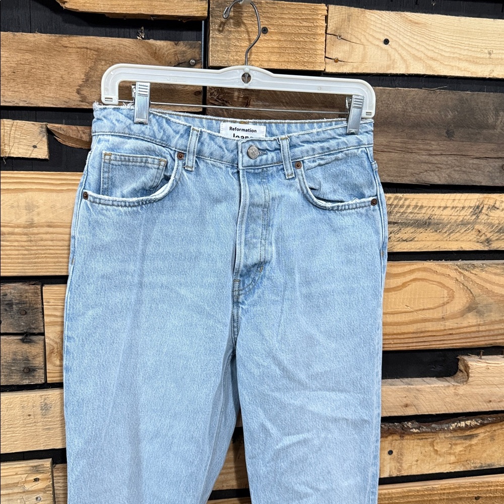 Reformation Cynthia High Rise Straight Leg Jeans In Tahoe Destroyed Wash Size 29 - Picture 4 of 9